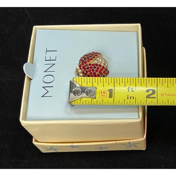 Vtg Monet Ladybug Brooch Pin Pave Crystal Rhinestone Red Black 7/8" Gold Tone - Picture 9 of 9